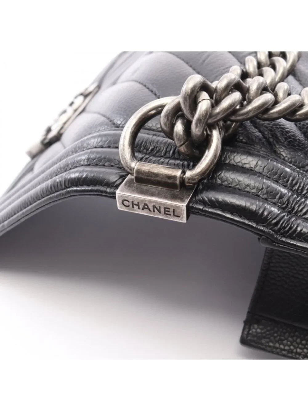 Chanel Shoulder Bag Boy Small Black Caviar Leather Boy Stitch Chain